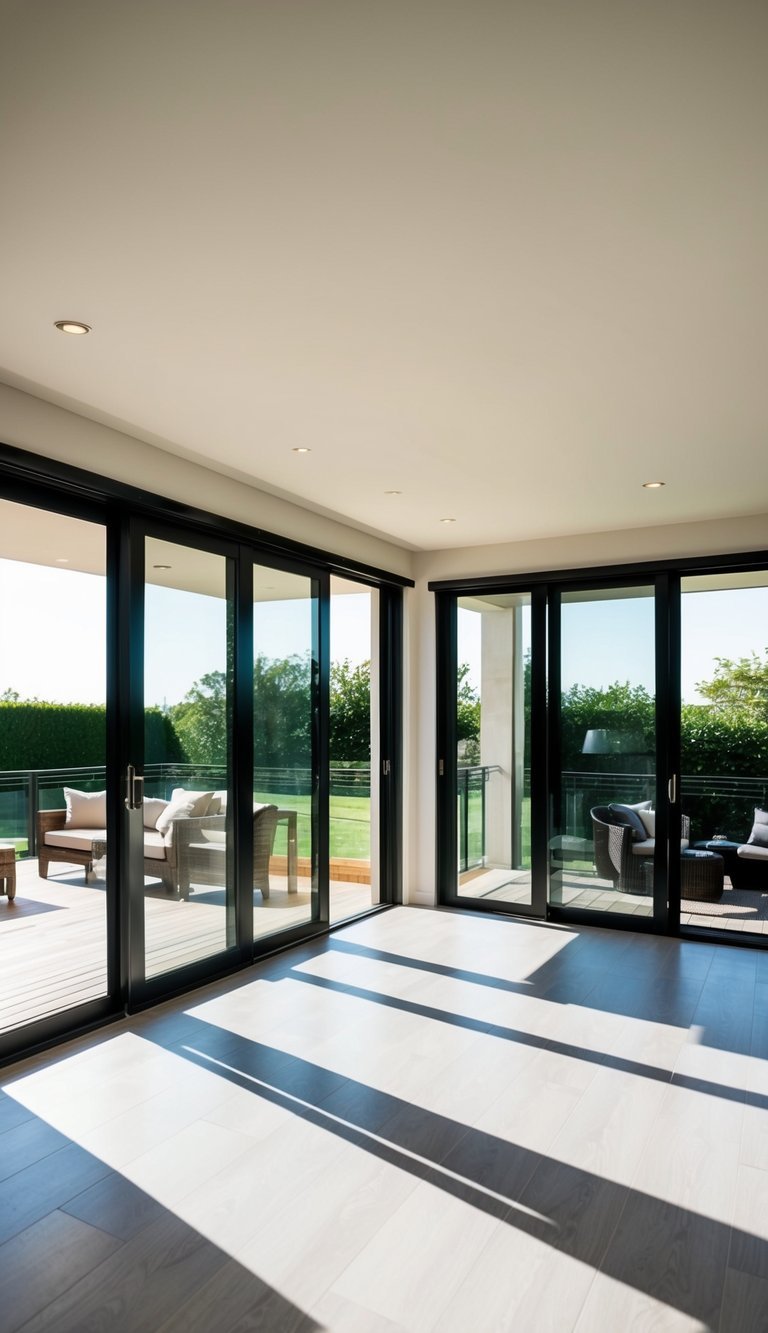 10 Dynamic Open-Concept Living Room Ideas for Spacious Flow Open-concept living room with floor-to-ceiling sliding glass doors connecting indoor and outdoor areas.