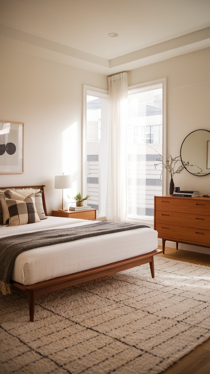 10 Stylish Bedroom Designs for Women with Limited Space Small bedroom featuring furniture with raised legs for an open, spacious feel.