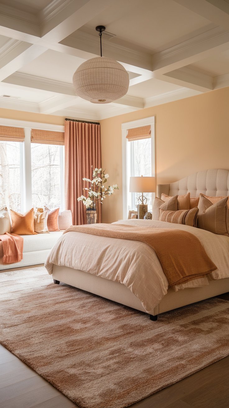 Bedroom with a soft area rug under the bed, adding warmth and texture to the space.