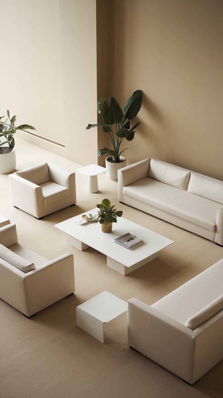31 Sleek Minimalist Living Room Ideas for Modern Simplicity: Embrace Elegance and Functionality A modern living room with abstract minimalist art as a focal point.