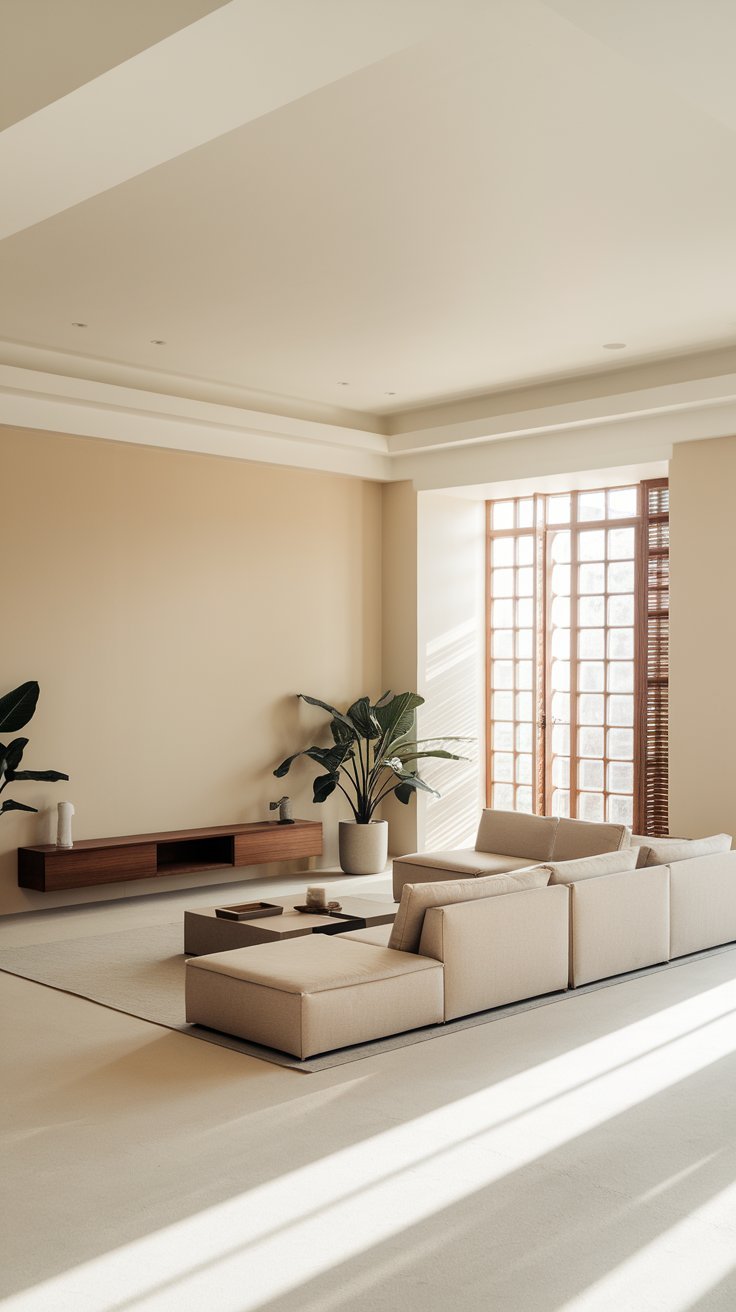 31 Sleek Minimalist Living Room Ideas for Modern Simplicity: Embrace Elegance and Functionality A spacious open-plan living room with sleek furniture and clutter-free design.