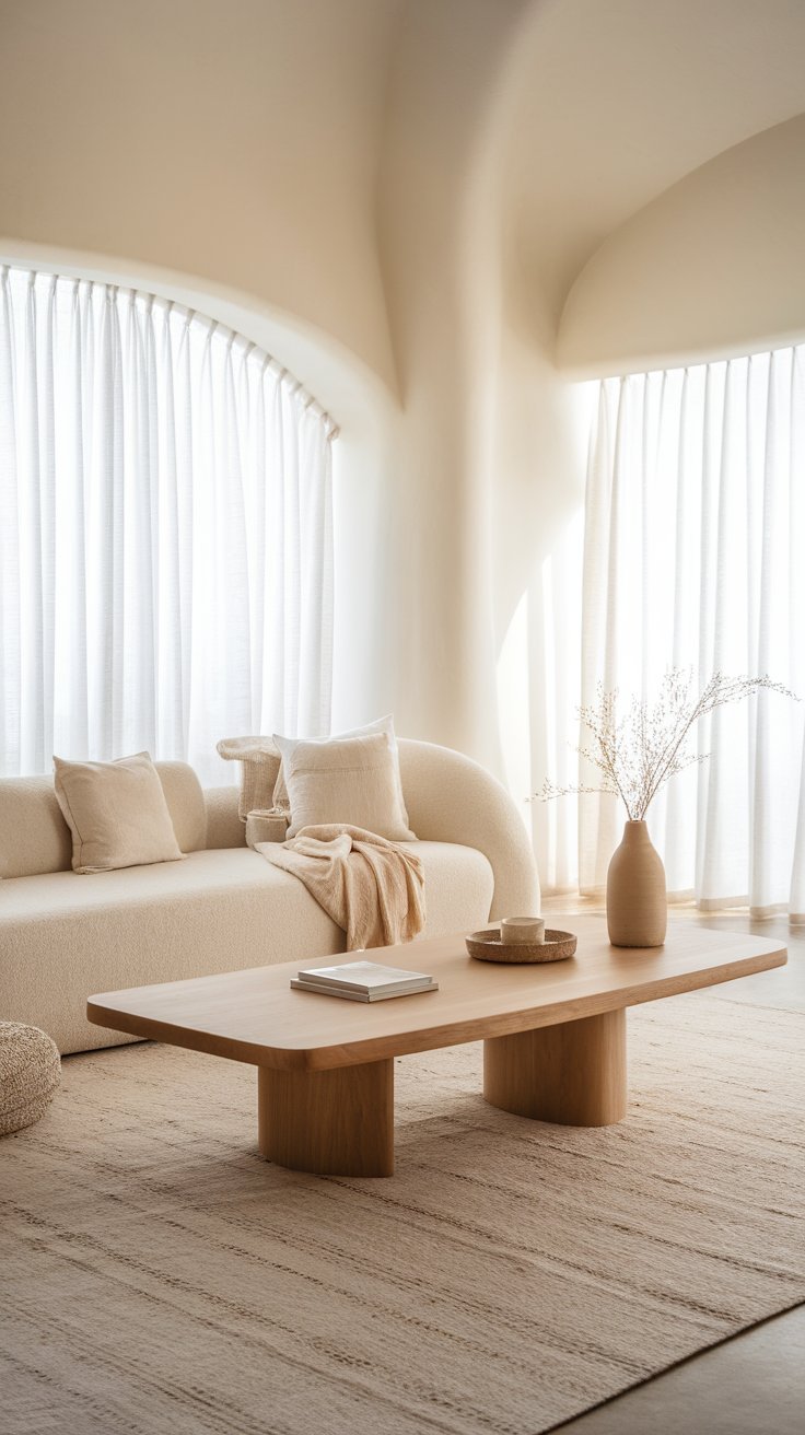 31 Sleek Minimalist Living Room Ideas for Modern Simplicity: Embrace Elegance and Functionality A serene minimalist living room with soft lighting and natural textures.