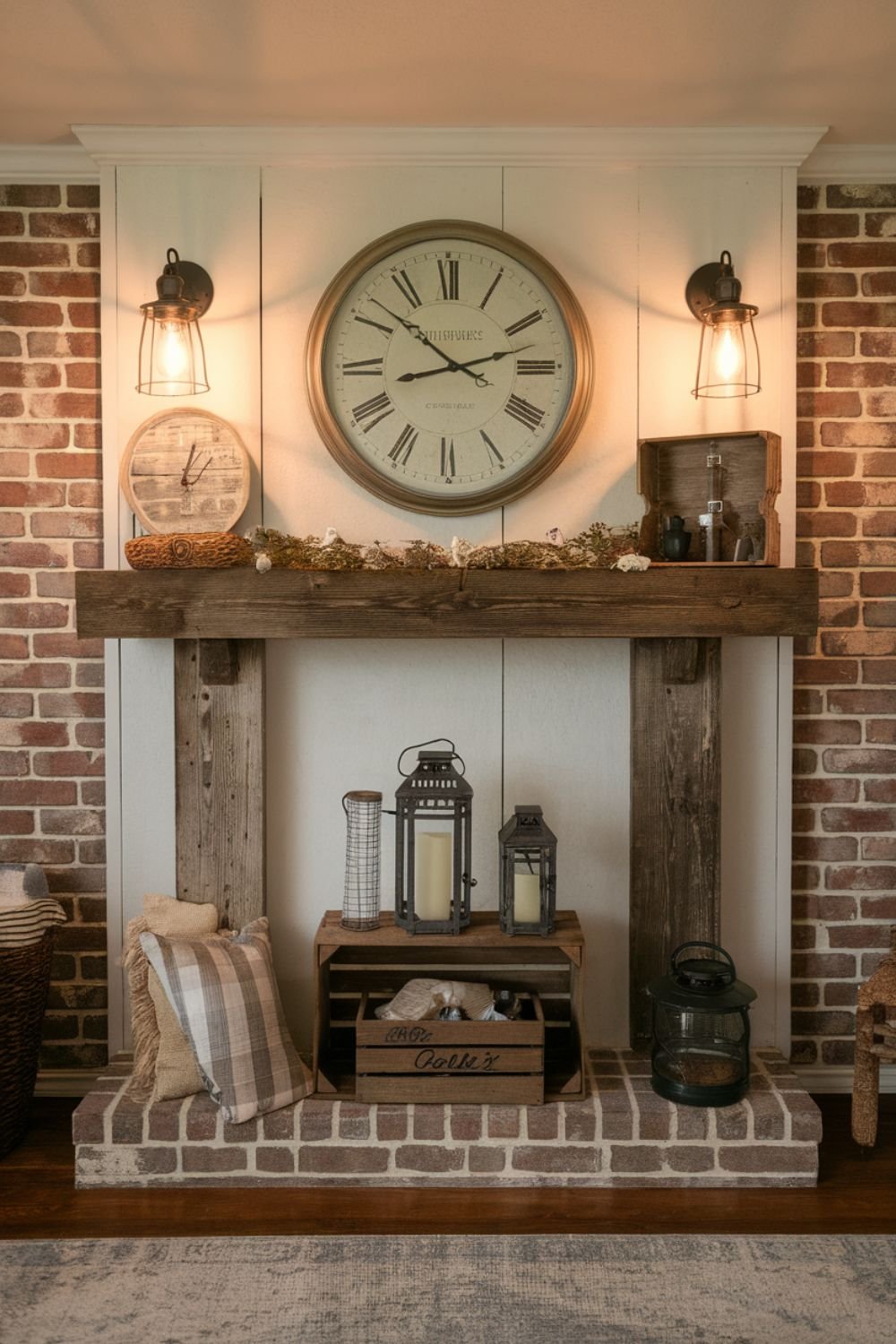 Large shabby chic wall clock with a distressed frame and vintage-inspired Roman numerals.