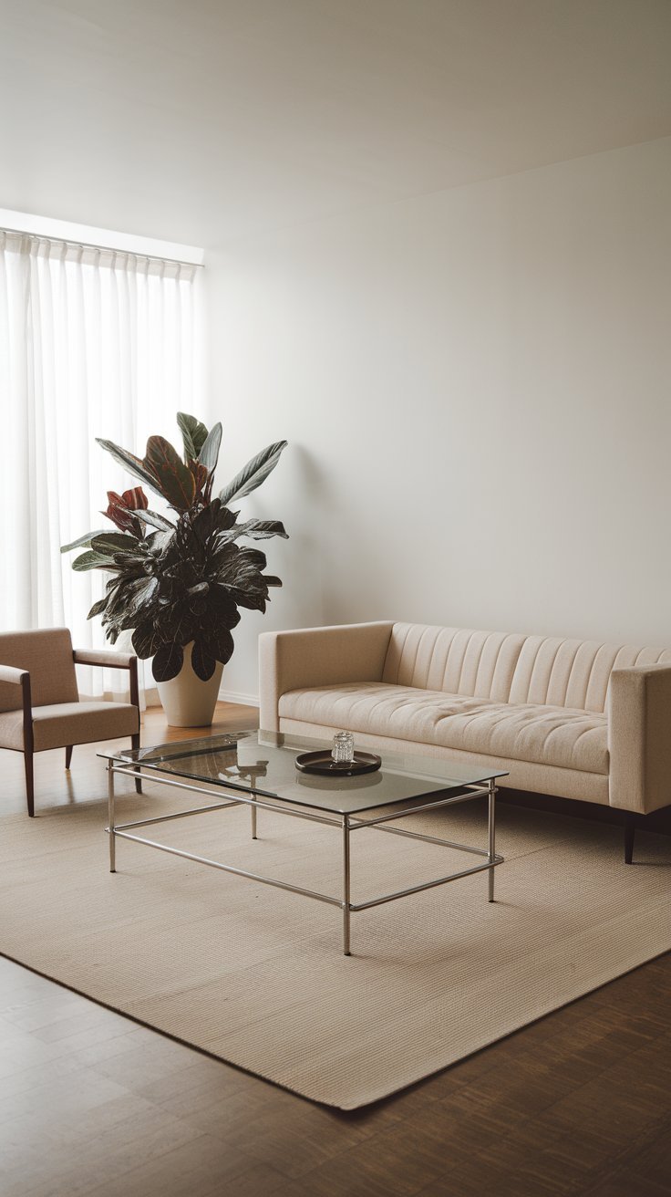 31 Sleek Minimalist Living Room Ideas for Modern Simplicity: Embrace Elegance and Functionality A minimalist living room with a low-profile sofa and streamlined furniture pieces.