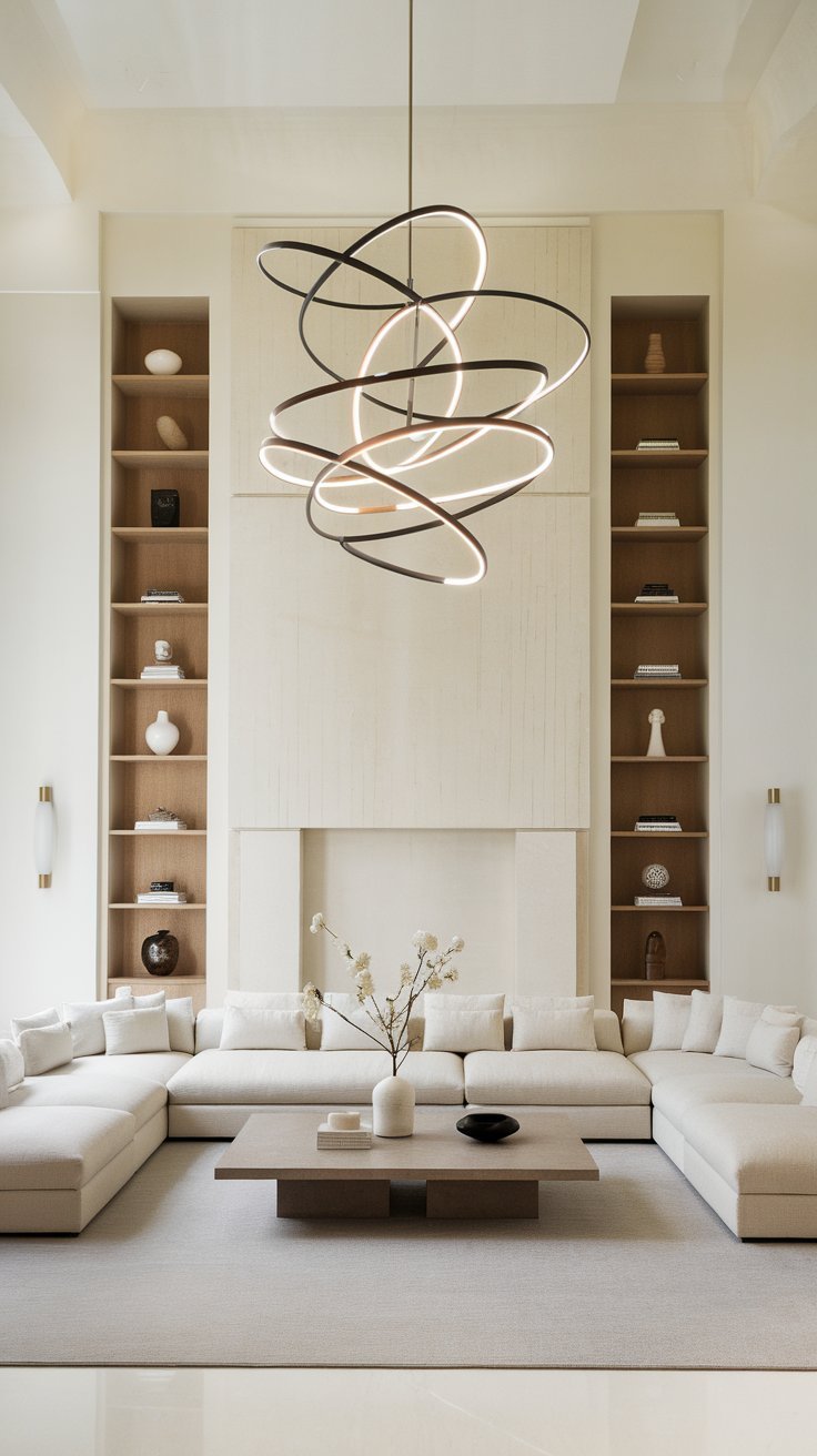 31 Sleek Minimalist Living Room Ideas for Modern Simplicity: Embrace Elegance and Functionality Modern living room with a statement artwork as the focal point.