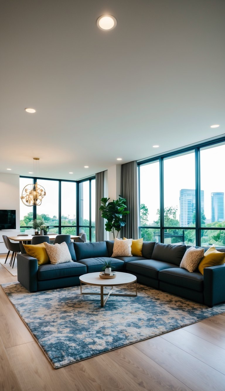 10 Dynamic Open-Concept Living Room Ideas for Spacious Flow Modern open-concept living room featuring a cosy L-shaped sofa defining the seating area.