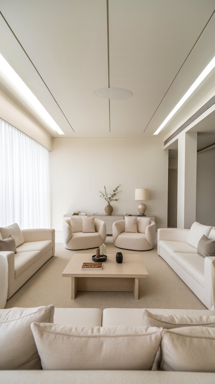 31 Sleek Minimalist Living Room Ideas for Modern Simplicity: Embrace Elegance and Functionality Symmetrically arranged furniture creating visual balance in a minimalist home.