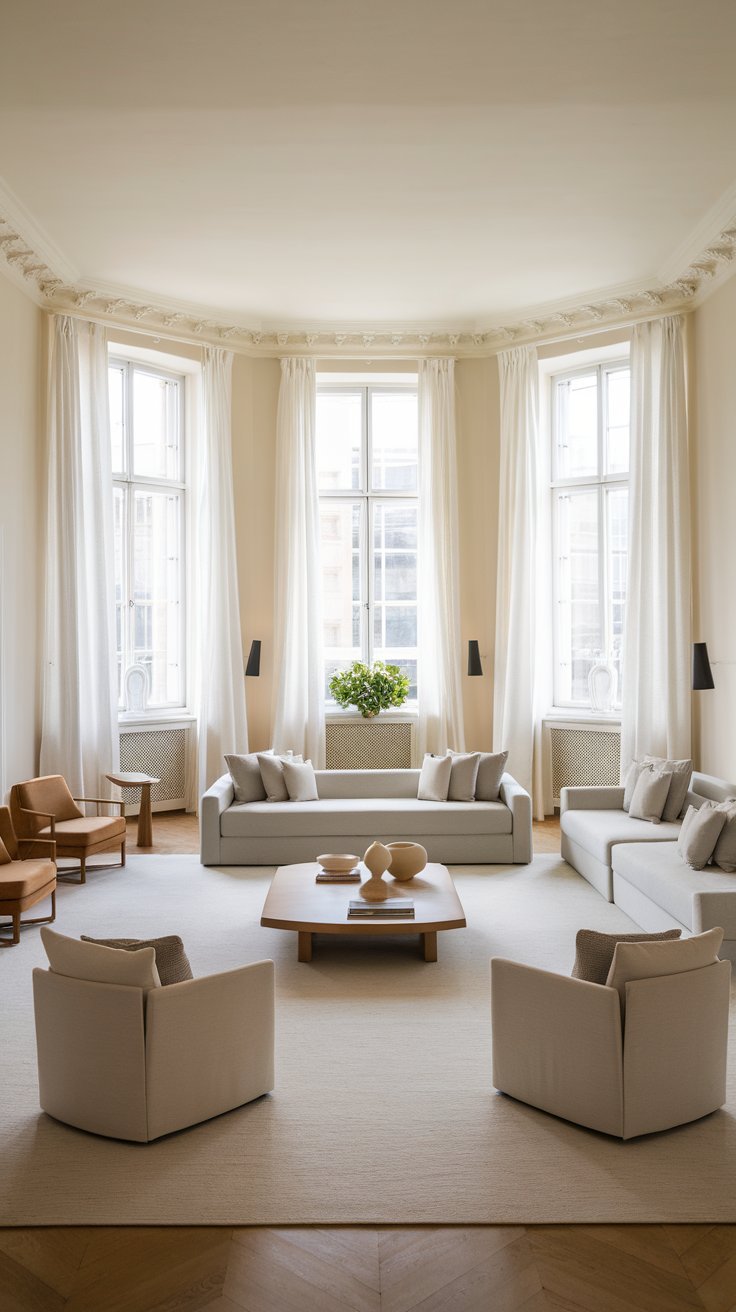 31 Sleek Minimalist Living Room Ideas for Modern Simplicity: Embrace Elegance and Functionality A Zen-inspired minimalist living room with natural wood elements, neutral tones, and soft lighting for a tranquil retreat.