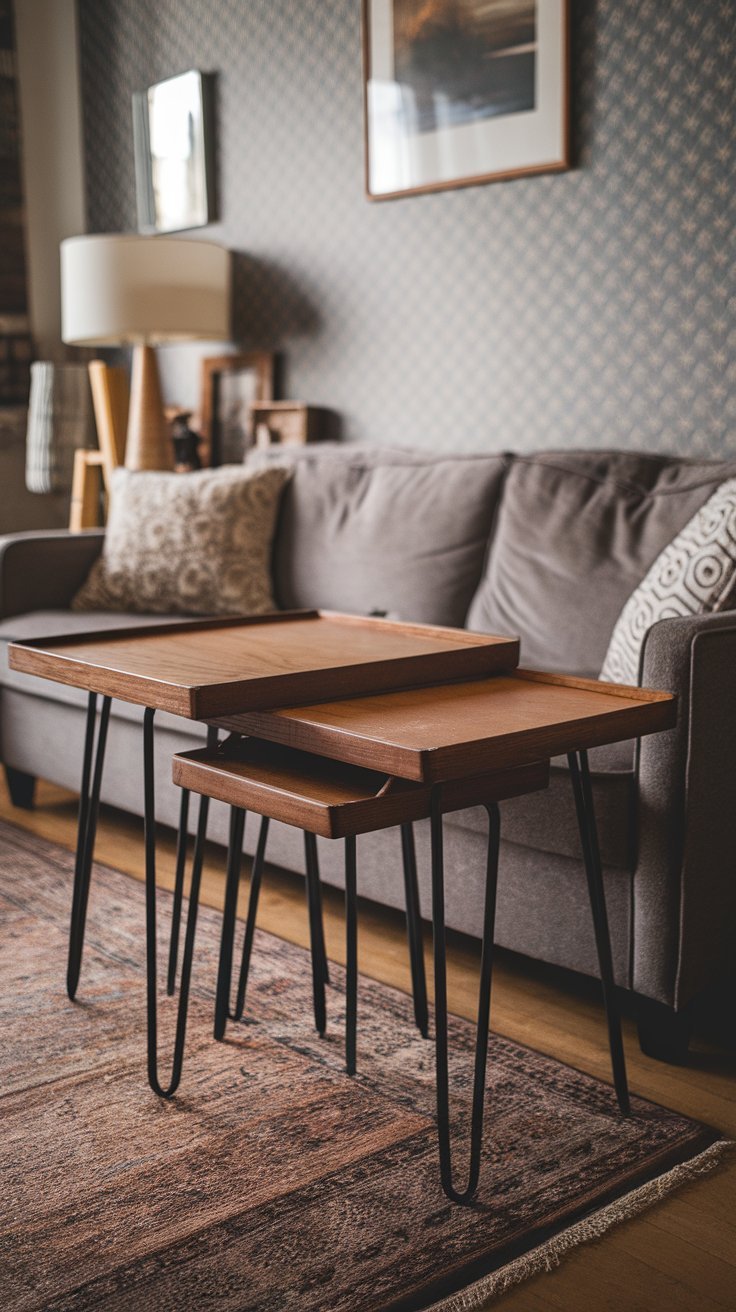 15 Small Living Room Ideas to Maximize Your Space Small living room featuring versatile nesting tables that can be expanded for additional surface area or tucked together to save space.