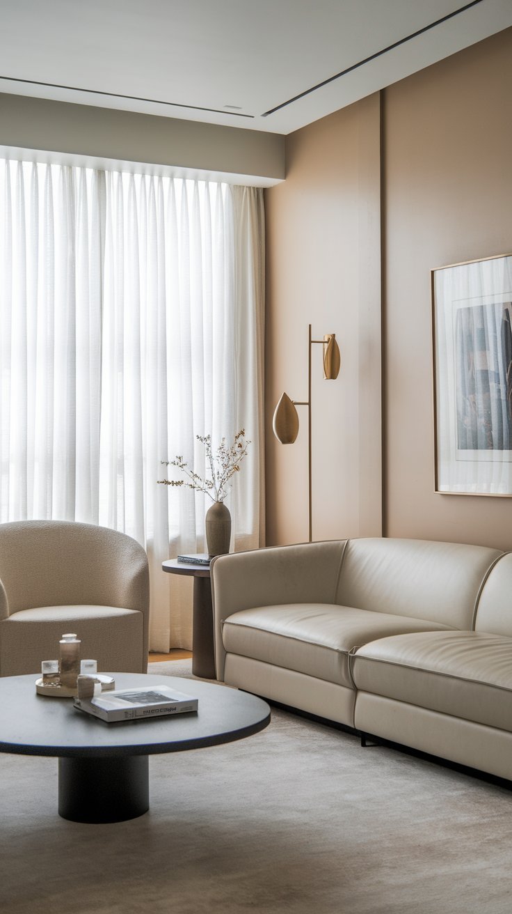 15 Small Living Room Ideas to Maximize Your Space Small living room with sheer floor-length curtains that filter natural light and create visual height in the compact space.