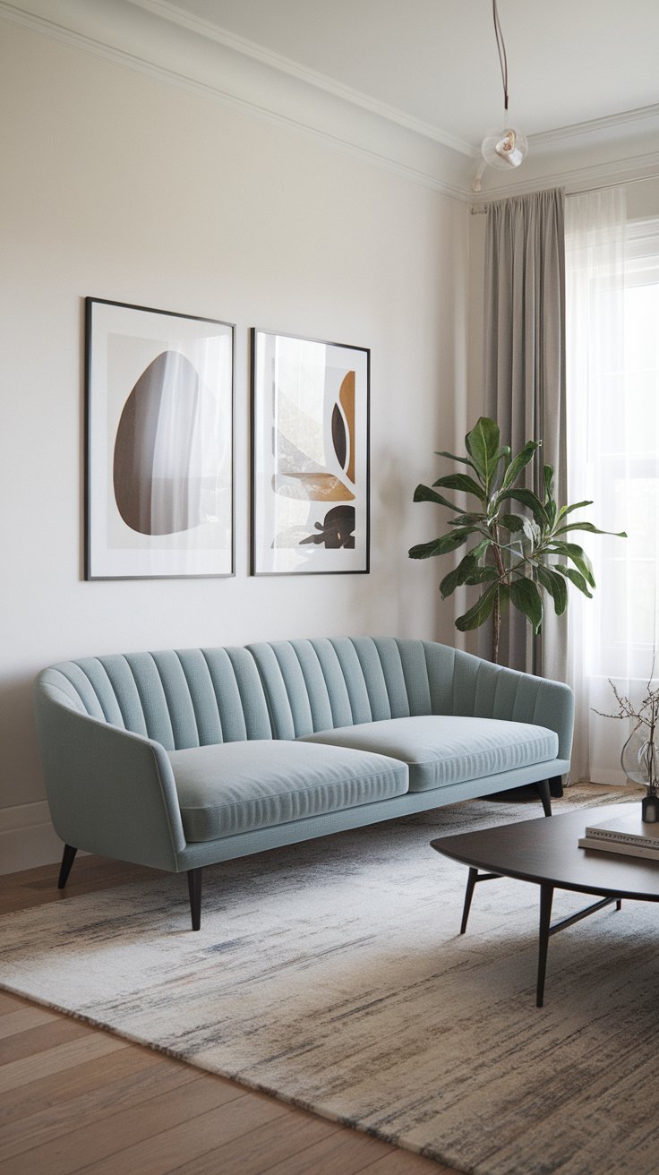 15 Small Living Room Ideas to Maximize Your Space Space-efficient living room featuring a streamlined sofa with thin profile and exposed legs that maintains comfort without overwhelming the limited area.